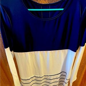 long sleeve navy blue and white shirt with stripes. Never worn only tried on.